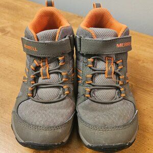 Merrell Kids Outback Mid Gunsmoke Hiking Shoe Boot Size 13 Grey Orange EUC